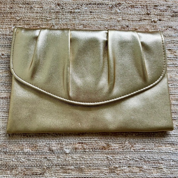 Vintage Metallic Gold Envelope Clutch Evening Bag - Picture 1 of 4